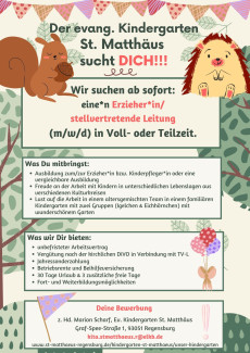 Stellvertretende Leitung des Kindergartens St. Matthäus Regensburg gesucht